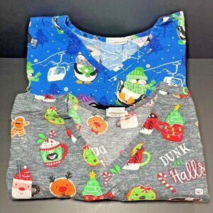 Size XL Scrubstar Women’s Scrub Tops X2 Christmas Winter Themed 2 Pockets BD